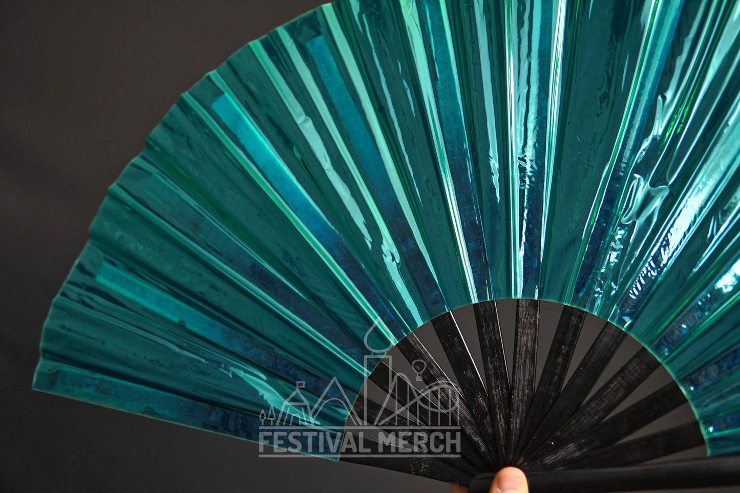 Iridescent Hand Fan XL Bamboo Festival Merch Vinyl Shimmer Clack Fan EDM Rave accessories Pride Festival Holographic Ibiza Holiday