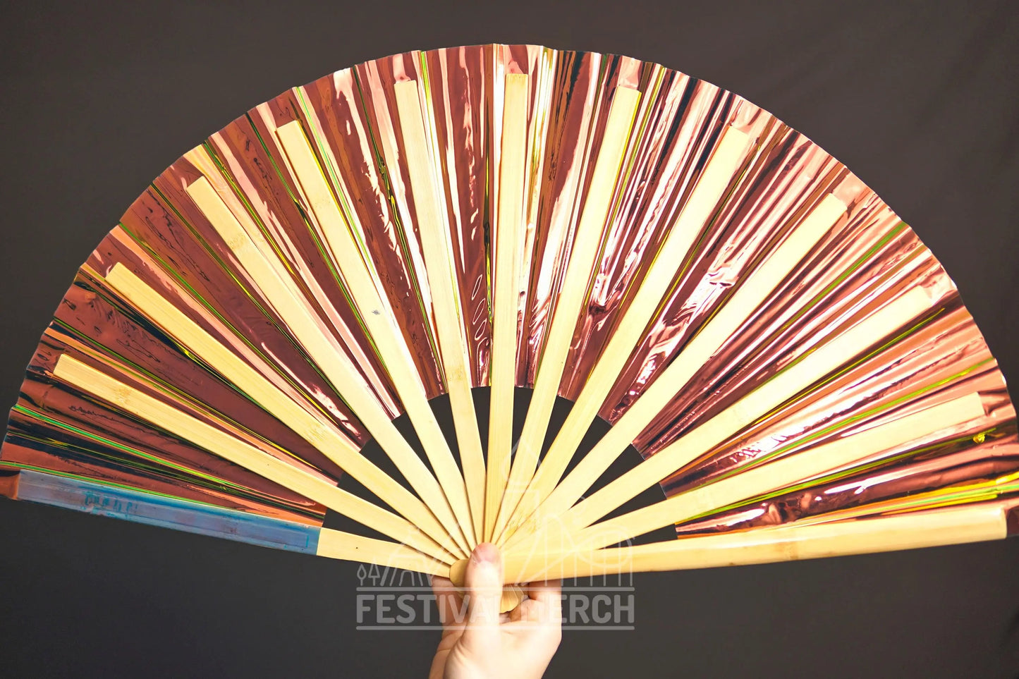 Iridescent Hand Fan XL Bamboo Festival Merch Vinyl Shimmer Clack Fan EDM Rave accessories Pride Festival Holographic Ibiza Holiday