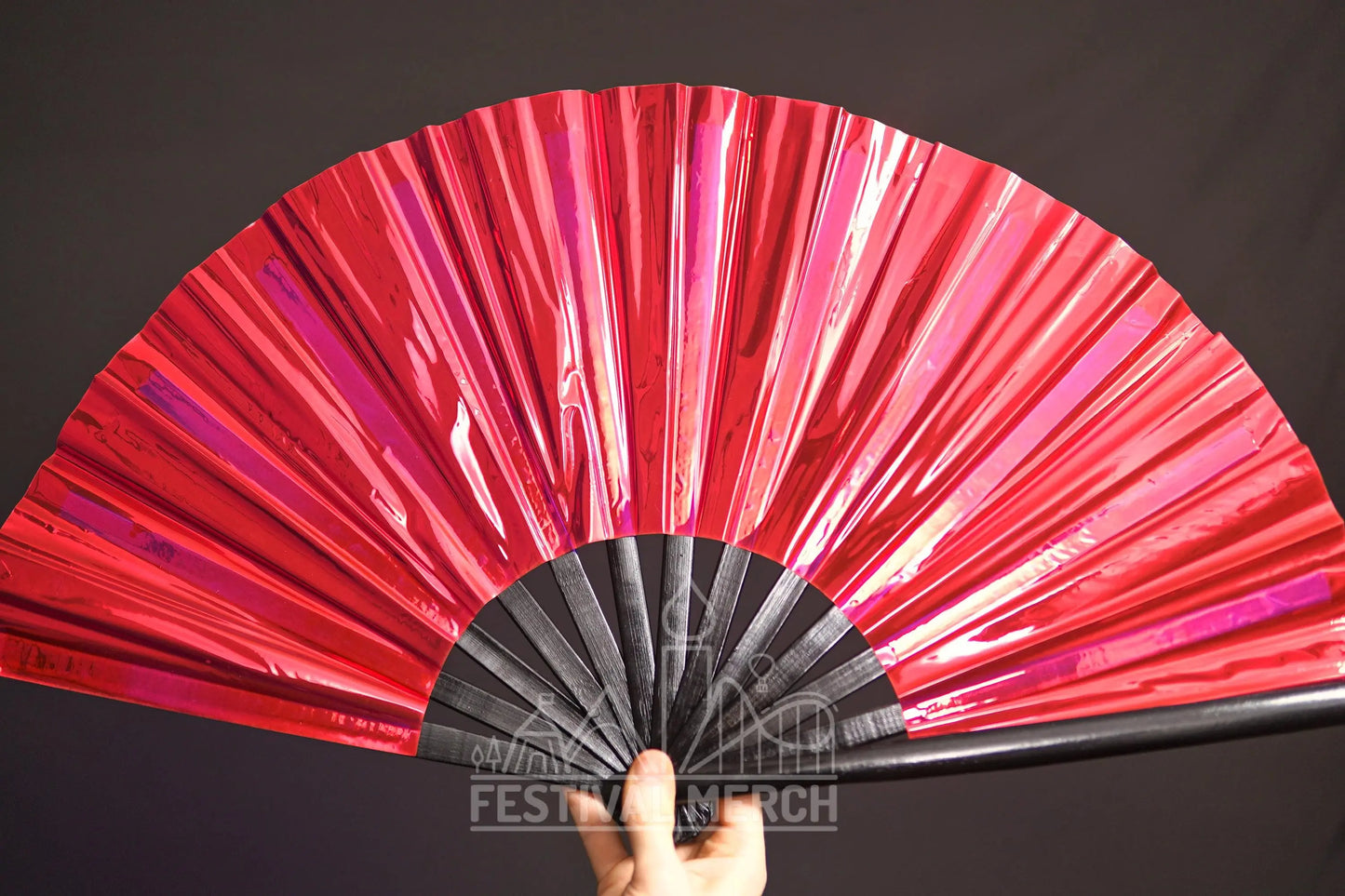 Iridescent Hand Fan XL Bamboo Festival Merch Vinyl Shimmer Clack Fan EDM Rave accessories Pride Festival Holographic Ibiza Holiday