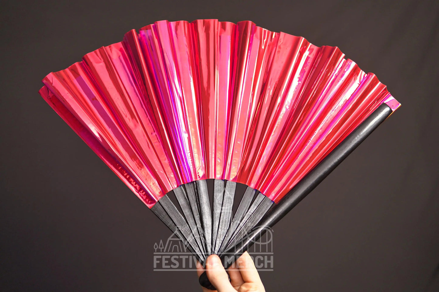 Iridescent Hand Fan XL Bamboo Festival Merch Vinyl Shimmer Clack Fan EDM Rave accessories Pride Festival Holographic Ibiza Holiday