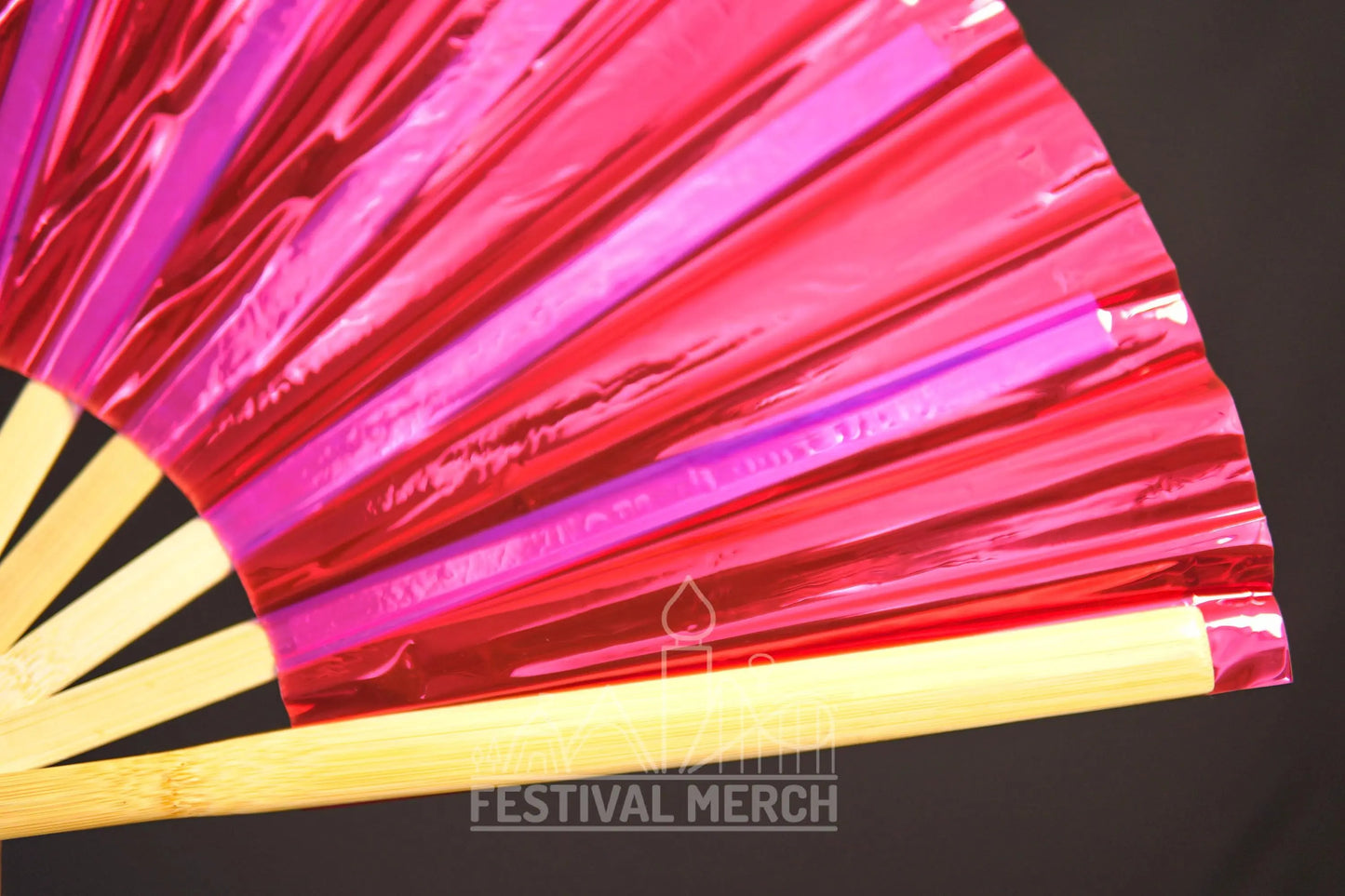 Iridescent Hand Fan XL Bamboo Festival Merch Vinyl Shimmer Clack Fan EDM Rave accessories Pride Festival Holographic Ibiza Holiday