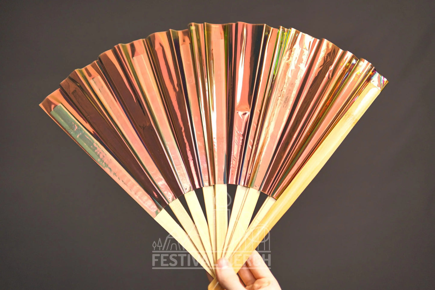 Iridescent Hand Fan XL Bamboo Festival Merch Vinyl Shimmer Clack Fan EDM Rave accessories Pride Festival Holographic Ibiza Holiday