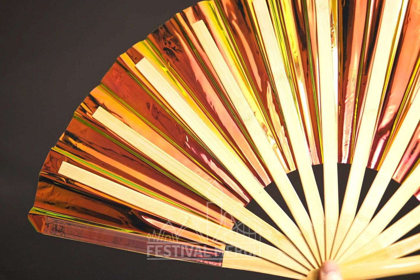 Iridescent Hand Fan XL Bamboo Festival Merch Vinyl Shimmer Clack Fan EDM Rave accessories Pride Festival Holographic Ibiza Holiday