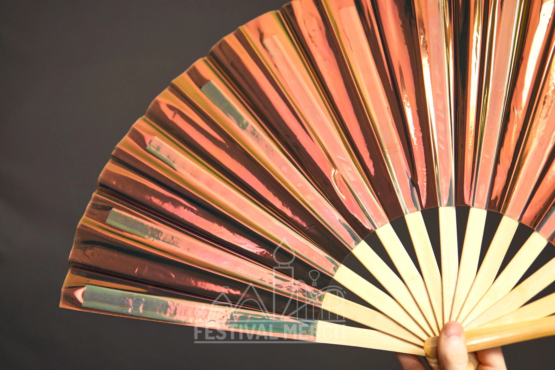 Iridescent Hand Fan XL Bamboo Festival Merch Vinyl Shimmer Clack Fan EDM Rave accessories Pride Festival Holographic Ibiza Holiday