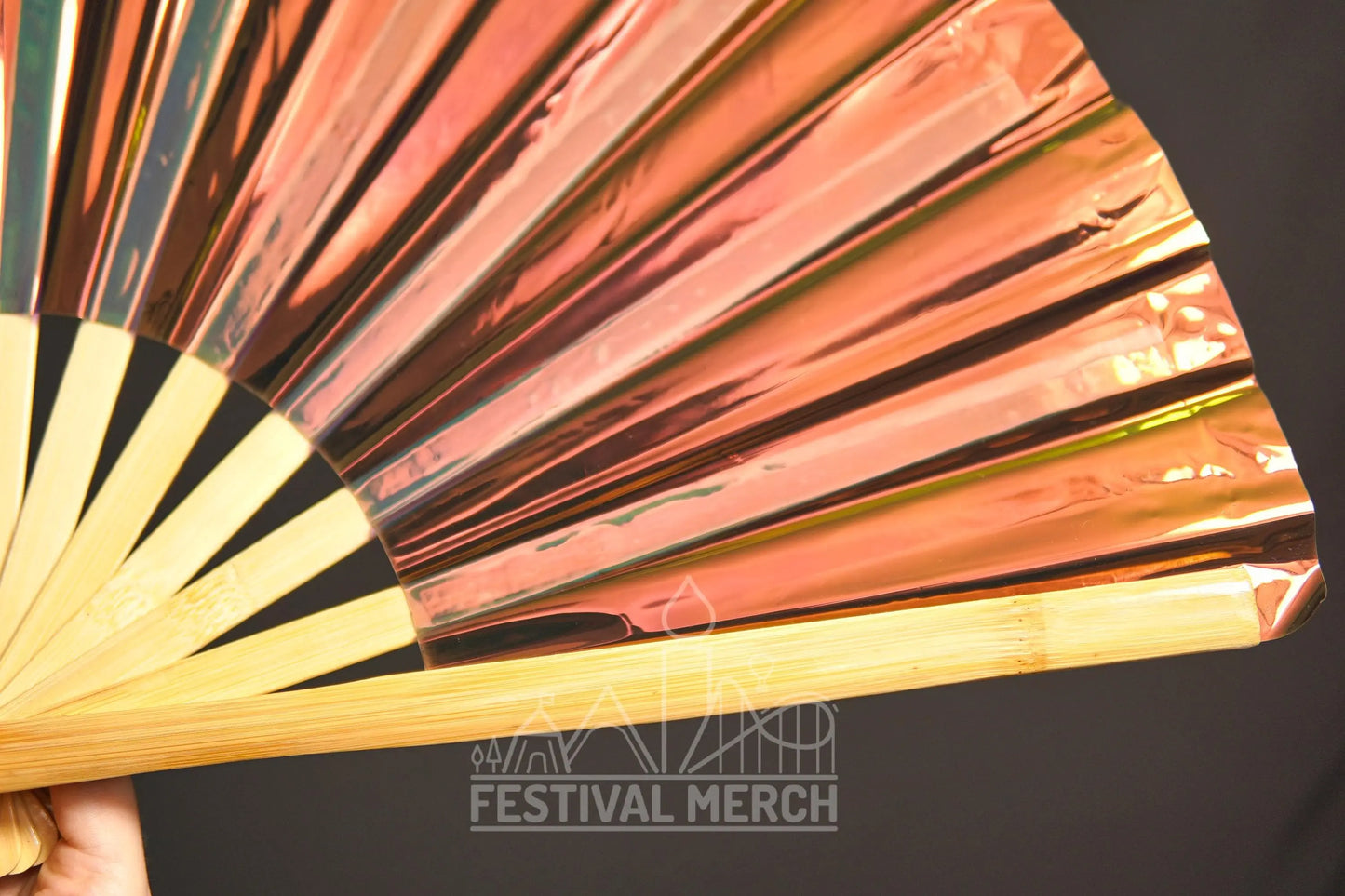 Iridescent Hand Fan XL Bamboo Festival Merch Vinyl Shimmer Clack Fan EDM Rave accessories Pride Festival Holographic Ibiza Holiday