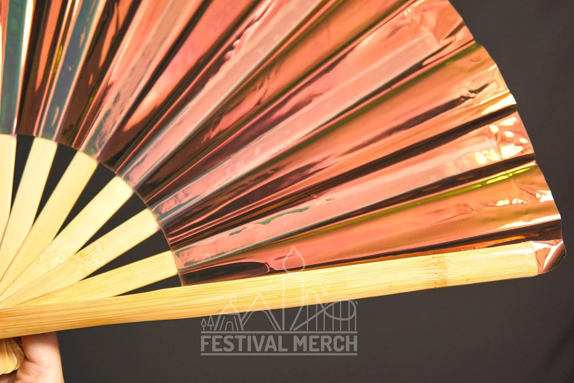 Iridescent Hand Fan XL Bamboo Festival Merch Vinyl Shimmer Clack Fan EDM Rave accessories Pride Festival Holographic Ibiza Holiday