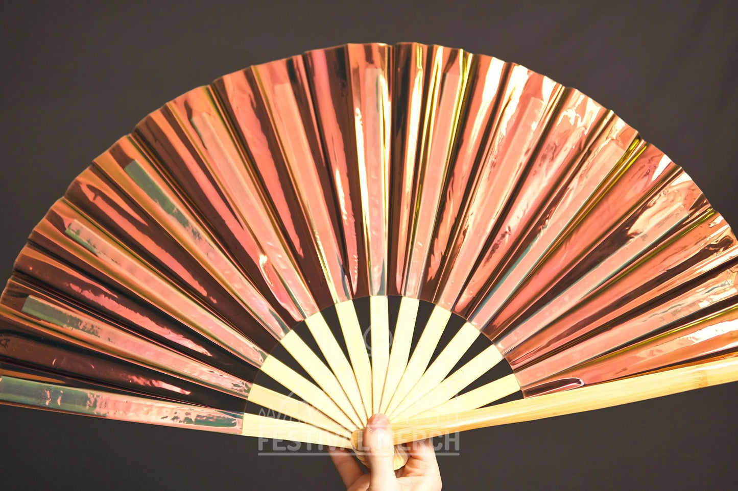 Iridescent Hand Fan XL Bamboo Festival Merch Vinyl Shimmer Clack Fan EDM Rave accessories Pride Festival Holographic Ibiza Holiday