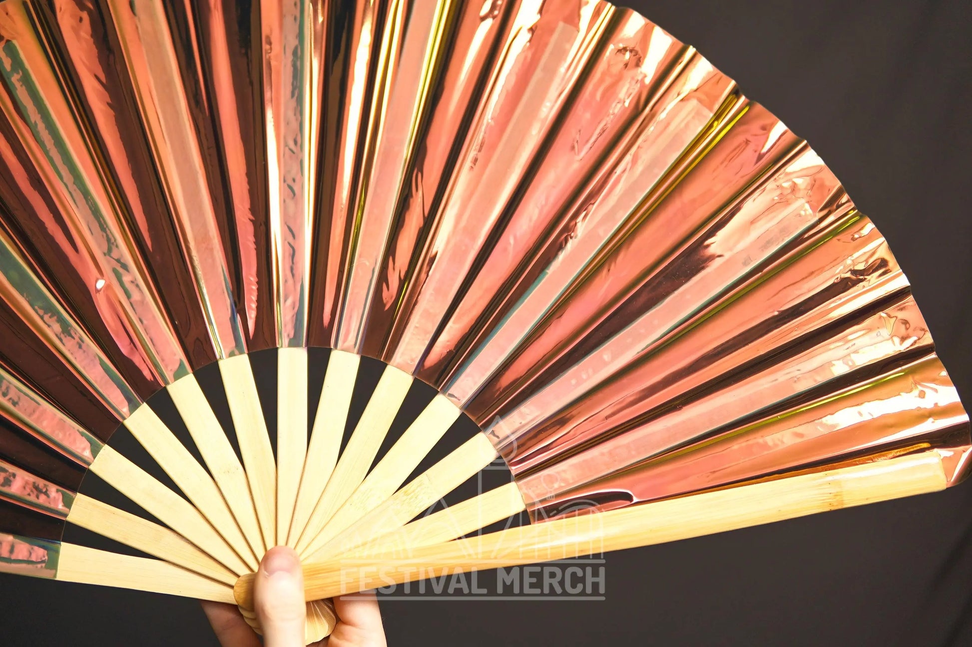 Iridescent Hand Fan XL Bamboo Festival Merch Vinyl Shimmer Clack Fan EDM Rave accessories Pride Festival Holographic Ibiza Holiday