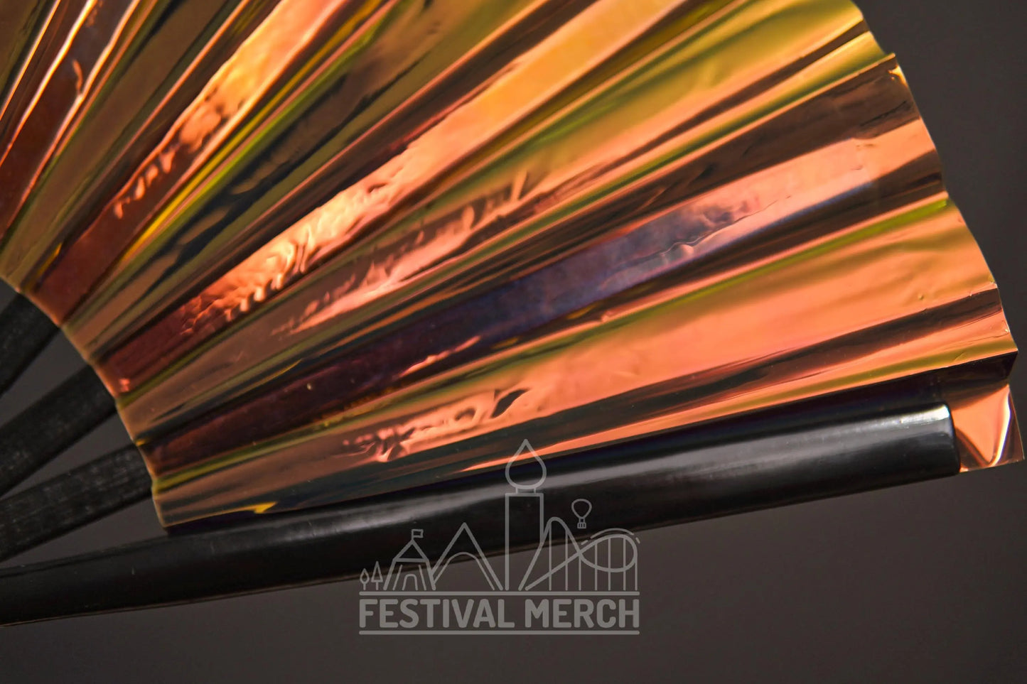 Iridescent Hand Fan XL Bamboo Festival Merch Vinyl Shimmer Clack Fan EDM Rave accessories Pride Festival Holographic Ibiza Holiday