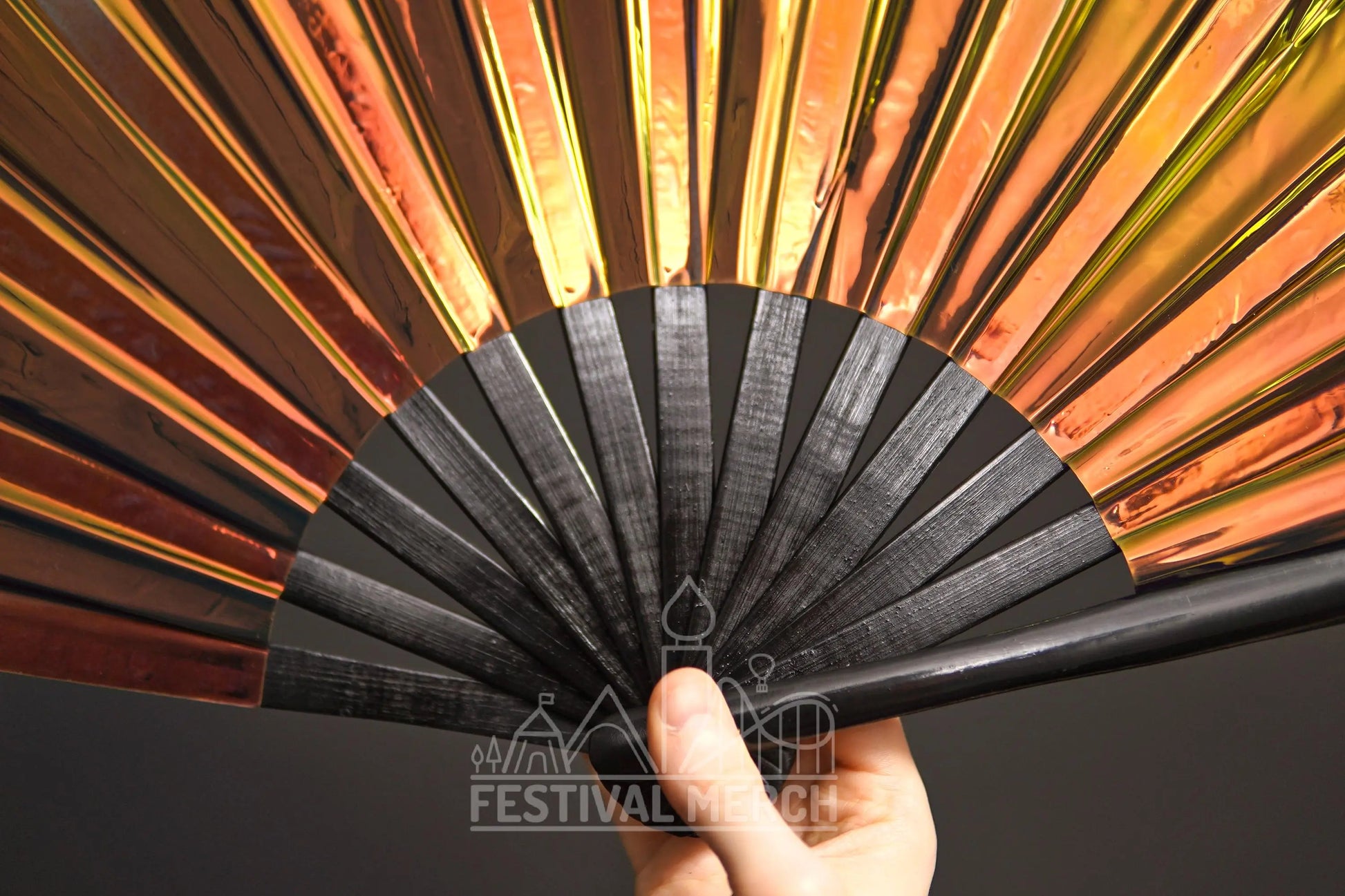 Iridescent Hand Fan XL Bamboo Festival Merch Vinyl Shimmer Clack Fan EDM Rave accessories Pride Festival Holographic Ibiza Holiday