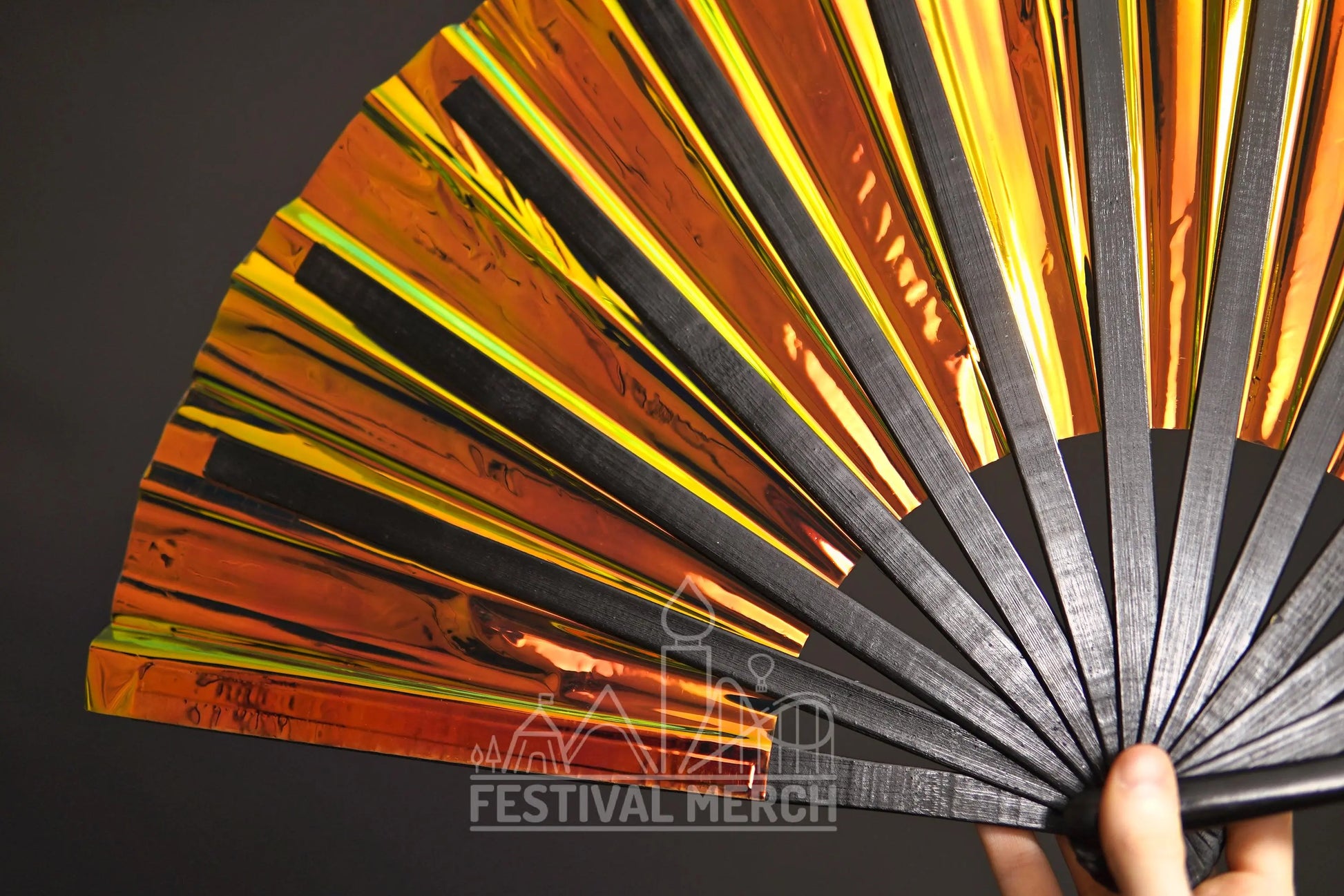 Iridescent Hand Fan XL Bamboo Festival Merch Vinyl Shimmer Clack Fan EDM Rave accessories Pride Festival Holographic Ibiza Holiday