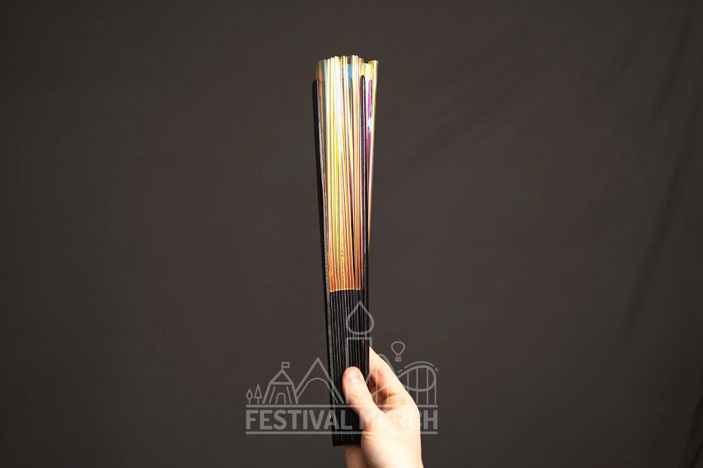 Iridescent Hand Fan XL Bamboo Festival Merch Vinyl Shimmer Clack Fan EDM Rave accessories Pride Festival Holographic Ibiza Holiday