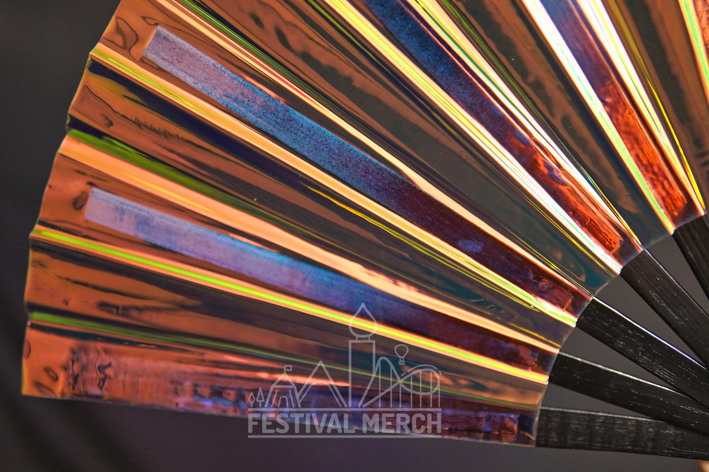 Iridescent Hand Fan XL Bamboo Festival Merch Vinyl Shimmer Clack Fan EDM Rave accessories Pride Festival Holographic Ibiza Holiday