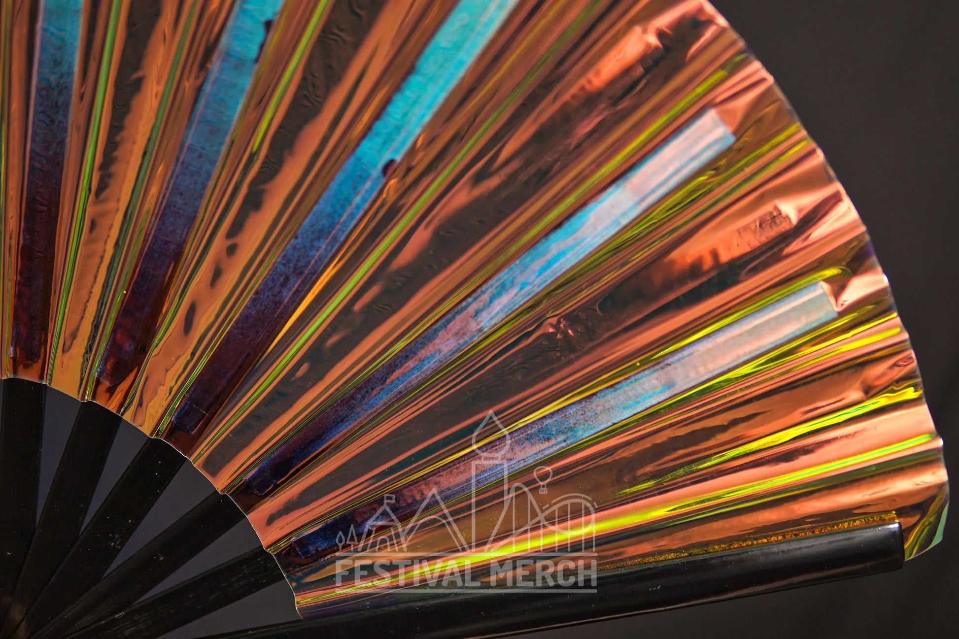 Iridescent Hand Fan XL Bamboo Festival Merch Vinyl Shimmer Clack Fan EDM Rave accessories Pride Festival Holographic Ibiza Holiday