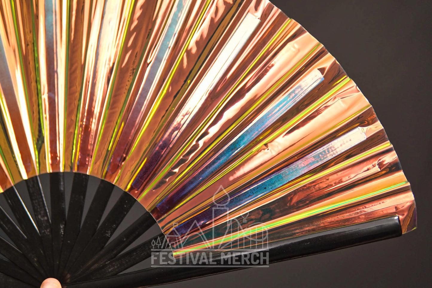 Iridescent Hand Fan XL Bamboo Festival Merch Vinyl Shimmer Clack Fan EDM Rave accessories Pride Festival Holographic Ibiza Holiday