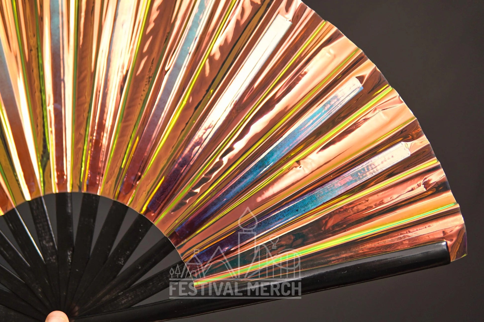 Iridescent Hand Fan XL Bamboo Festival Merch Vinyl Shimmer Clack Fan EDM Rave accessories Pride Festival Holographic Ibiza Holiday