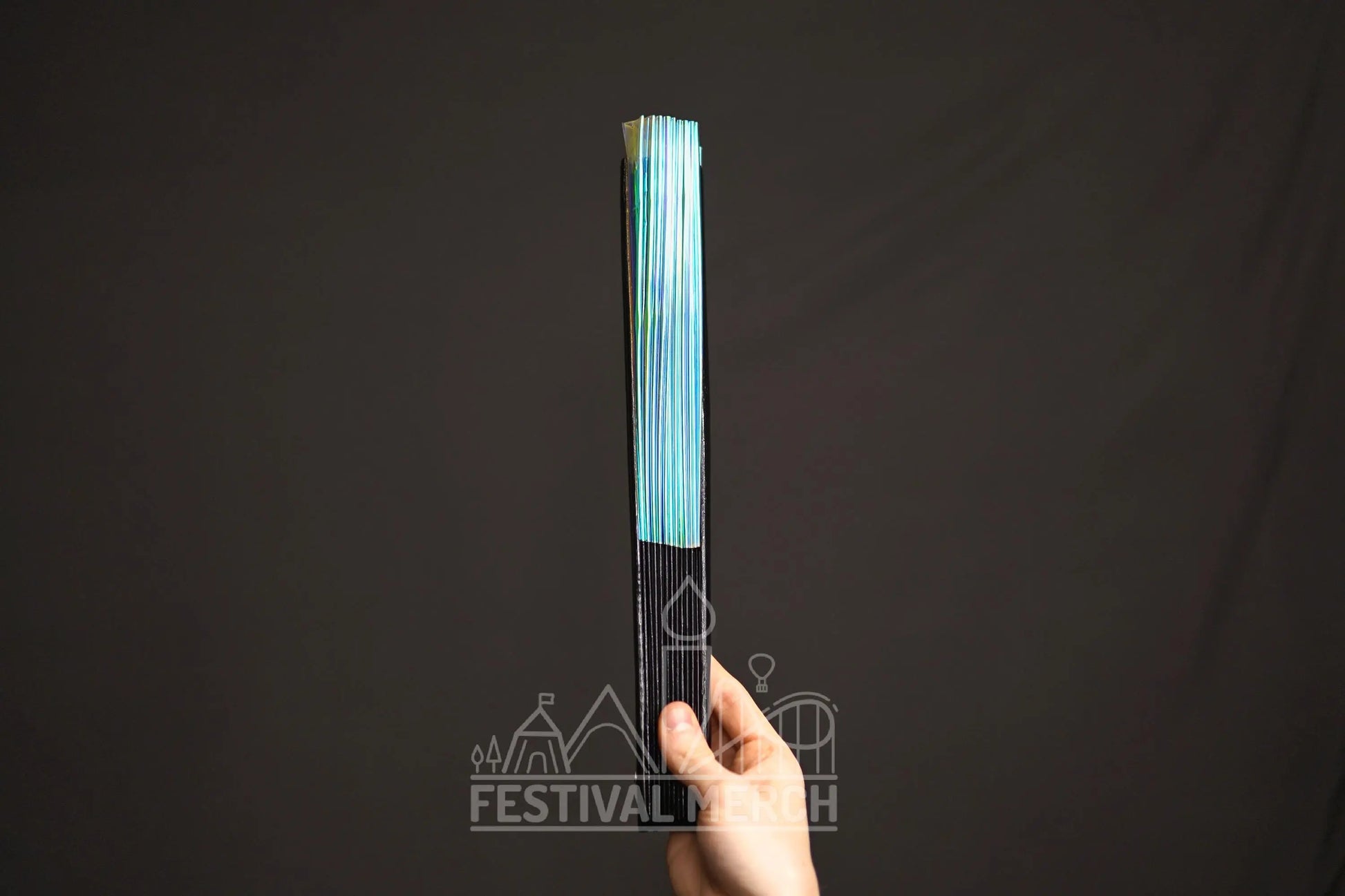 Iridescent Hand Fan XL Bamboo Festival Merch Vinyl Shimmer Clack Fan EDM Rave accessories Pride Festival Holographic Ibiza Holiday