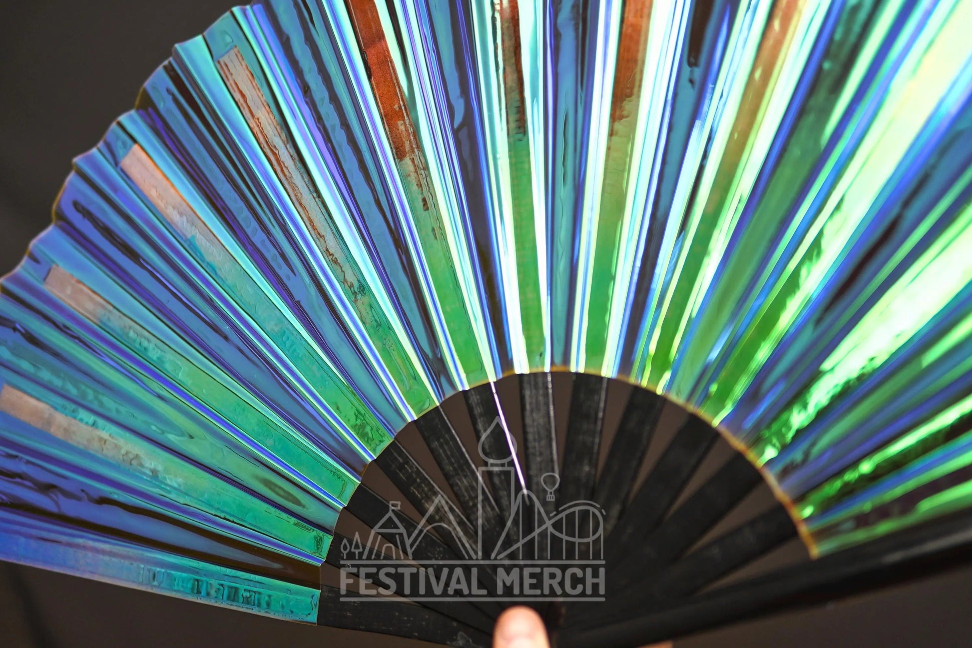 Iridescent Hand Fan XL Bamboo Festival Merch Vinyl Shimmer Clack Fan EDM Rave accessories Pride Festival Holographic Ibiza Holiday