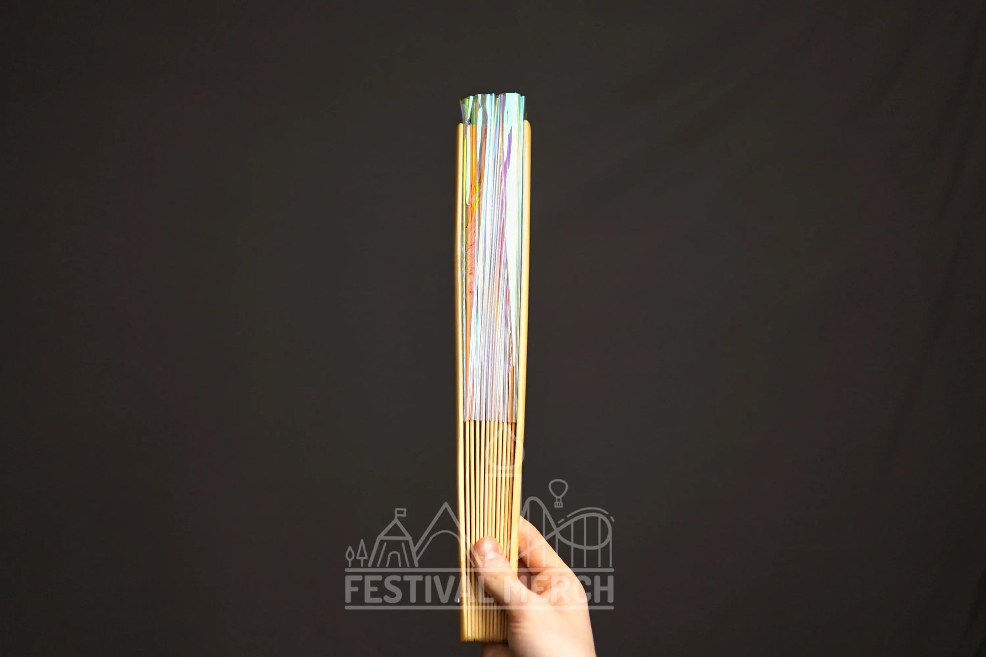 Iridescent Hand Fan XL Bamboo Festival Merch Vinyl Shimmer Clack Fan EDM Rave accessories Pride Festival Holographic Ibiza Holiday