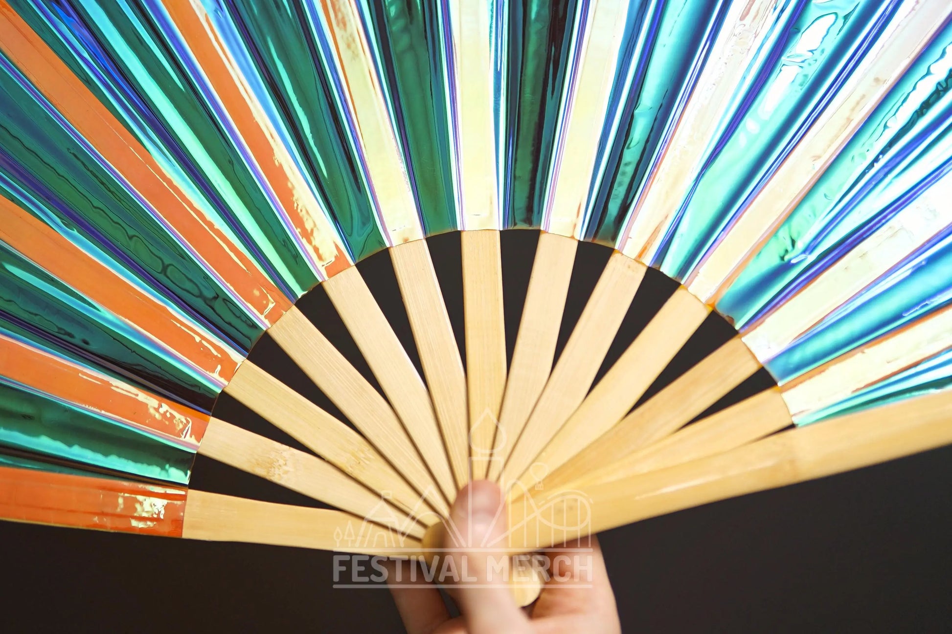 Iridescent Hand Fan XL Bamboo Festival Merch Vinyl Shimmer Clack Fan EDM Rave accessories Pride Festival Holographic Ibiza Holiday