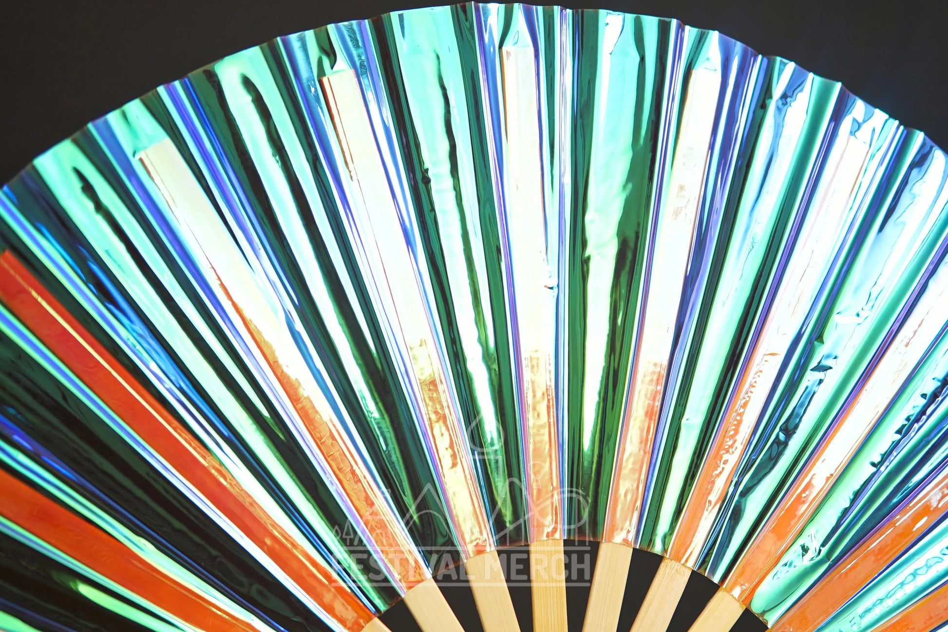 Iridescent Hand Fan XL Bamboo Festival Merch Vinyl Shimmer Clack Fan EDM Rave accessories Pride Festival Holographic Ibiza Holiday