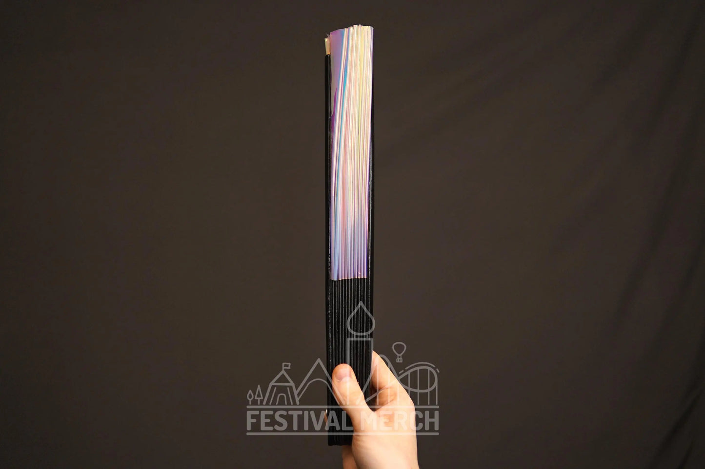 Iridescent Hand Fan XL Bamboo Festival Merch Vinyl Shimmer Clack Fan EDM Rave accessories Pride Festival Holographic Ibiza Holiday