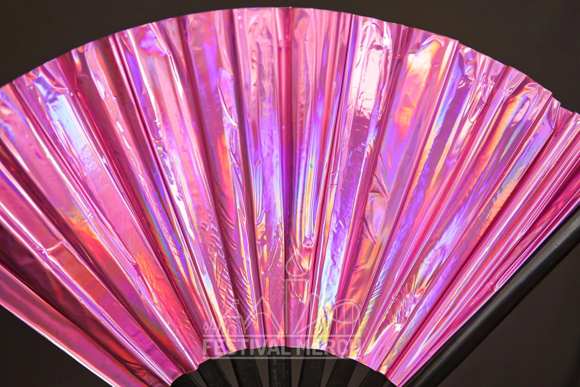Iridescent Hand Fan XL Bamboo Festival Merch Vinyl Shimmer Clack Fan EDM Rave accessories Pride Festival Holographic Ibiza Holiday