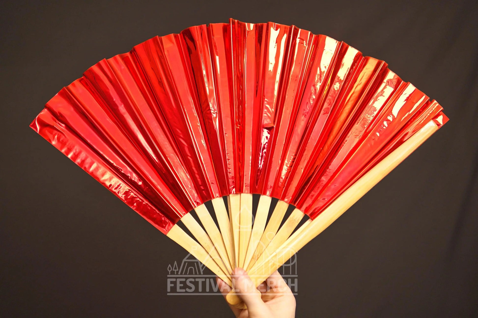 Iridescent Hand Fan XL Bamboo Festival Merch Vinyl Shimmer Clack Fan EDM Rave accessories Pride Festival Holographic Ibiza Holiday