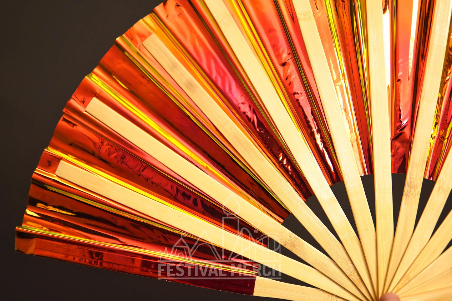 Iridescent Hand Fan XL Bamboo Festival Merch Vinyl Shimmer Clack Fan EDM Rave accessories Pride Festival Holographic Ibiza Holiday