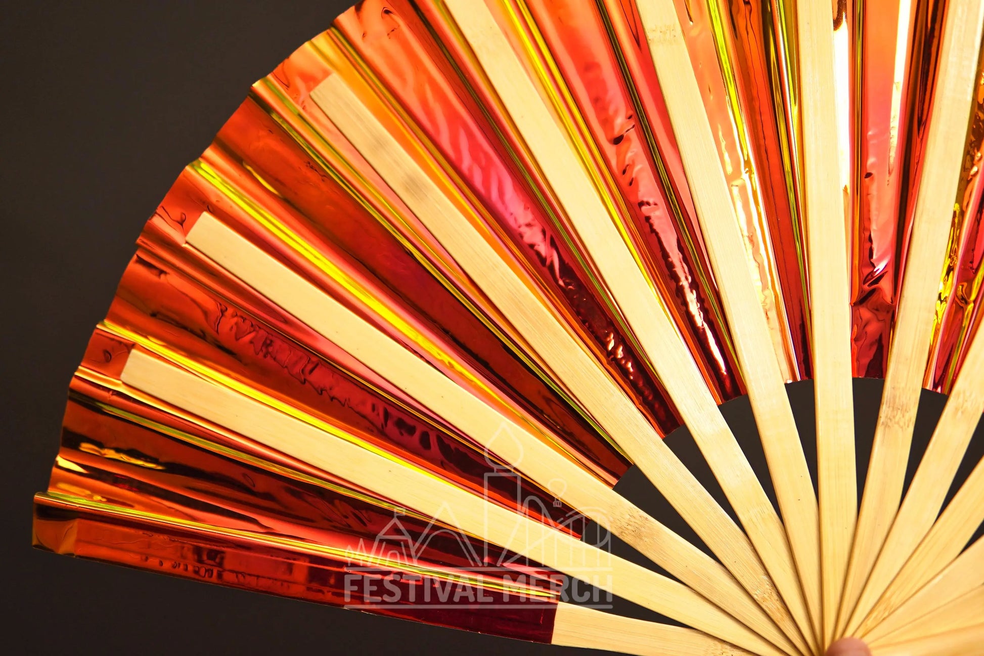 Iridescent Hand Fan XL Bamboo Festival Merch Vinyl Shimmer Clack Fan EDM Rave accessories Pride Festival Holographic Ibiza Holiday