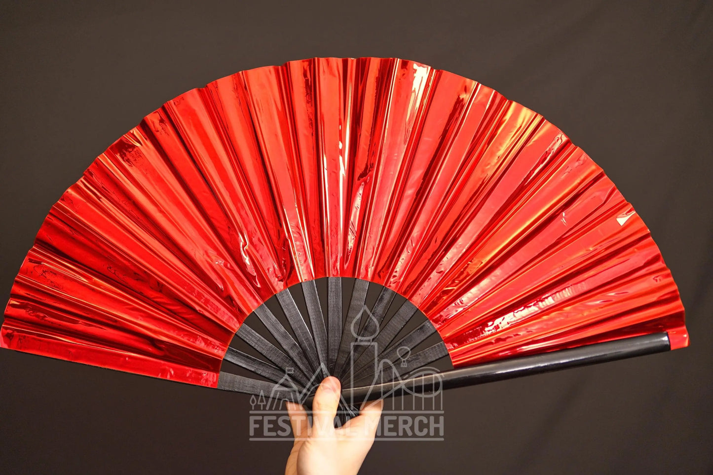 Iridescent Hand Fan XL Bamboo Festival Merch Vinyl Shimmer Clack Fan EDM Rave accessories Pride Festival Holographic Ibiza Holiday