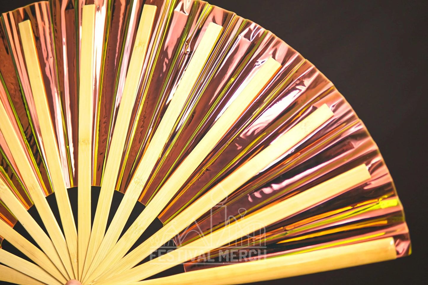 Iridescent Hand Fan XL Bamboo Festival Merch Vinyl Shimmer Clack Fan EDM Rave accessories Pride Festival Holographic Ibiza Holiday