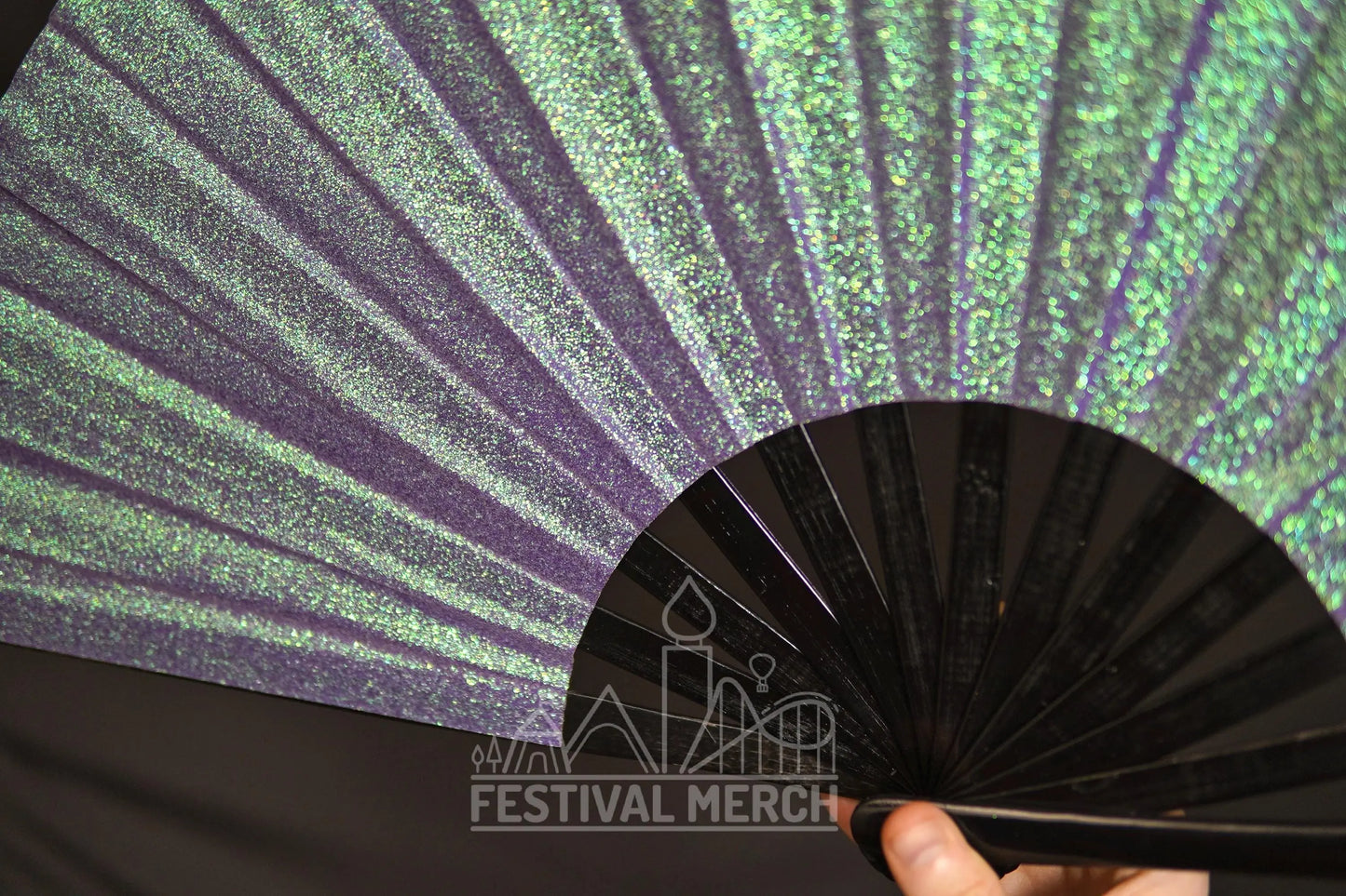 Iridescent Hand Fan XL Bamboo Festival Merch Vinyl Shimmer Clack Fan EDM Rave accessories Pride Festival Holographic Ibiza Holiday