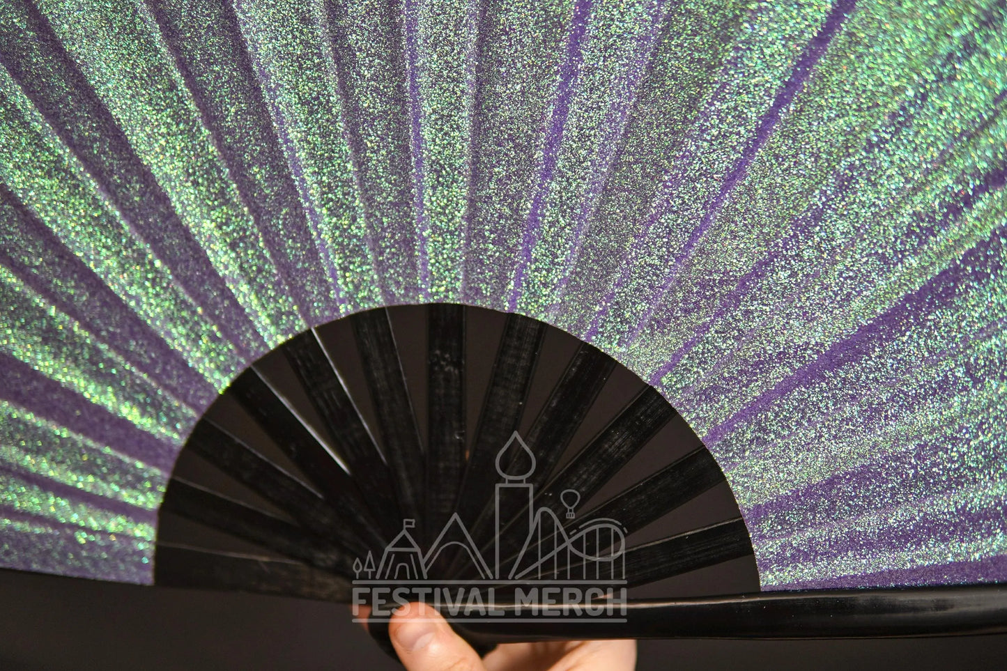 Iridescent Hand Fan XL Bamboo Festival Merch Vinyl Shimmer Clack Fan EDM Rave accessories Pride Festival Holographic Ibiza Holiday