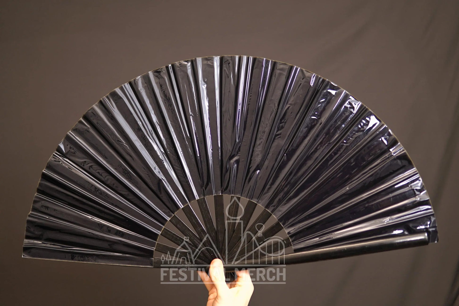 Iridescent Hand Fan XL Bamboo Festival Merch Vinyl Shimmer Clack Fan EDM Rave accessories Pride Festival Holographic Ibiza Holiday