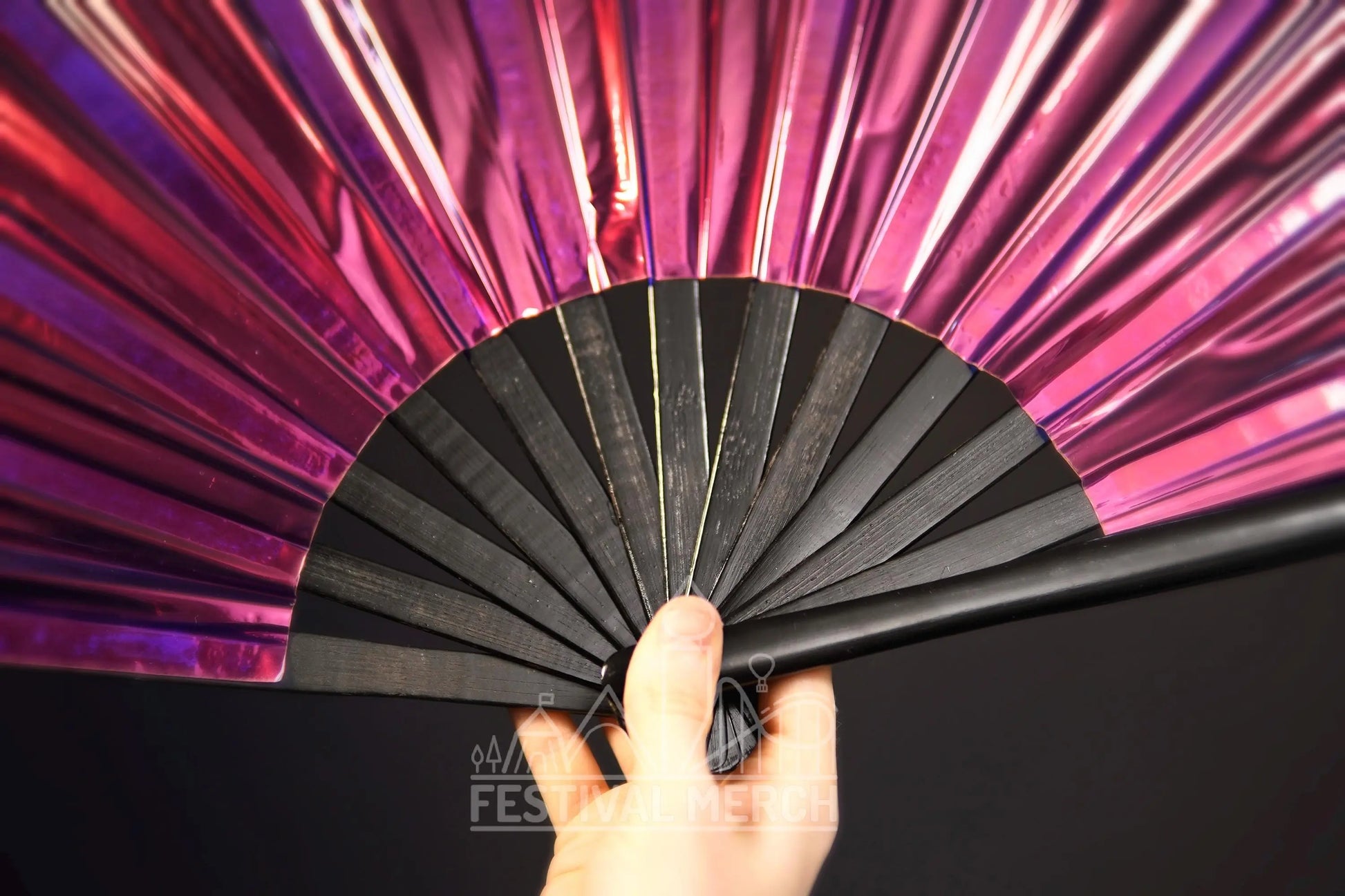 Iridescent Hand Fan XL Bamboo Festival Merch Vinyl Shimmer Clack Fan EDM Rave accessories Pride Festival Holographic Ibiza Holiday