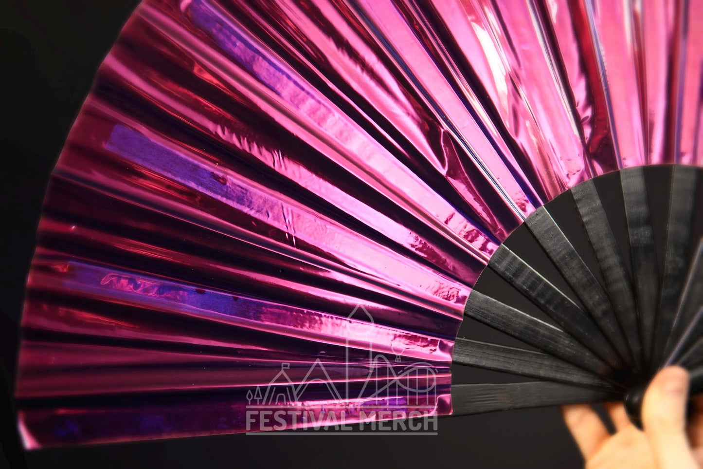 Iridescent Hand Fan XL Bamboo Festival Merch Vinyl Shimmer Clack Fan EDM Rave accessories Pride Festival Holographic Ibiza Holiday