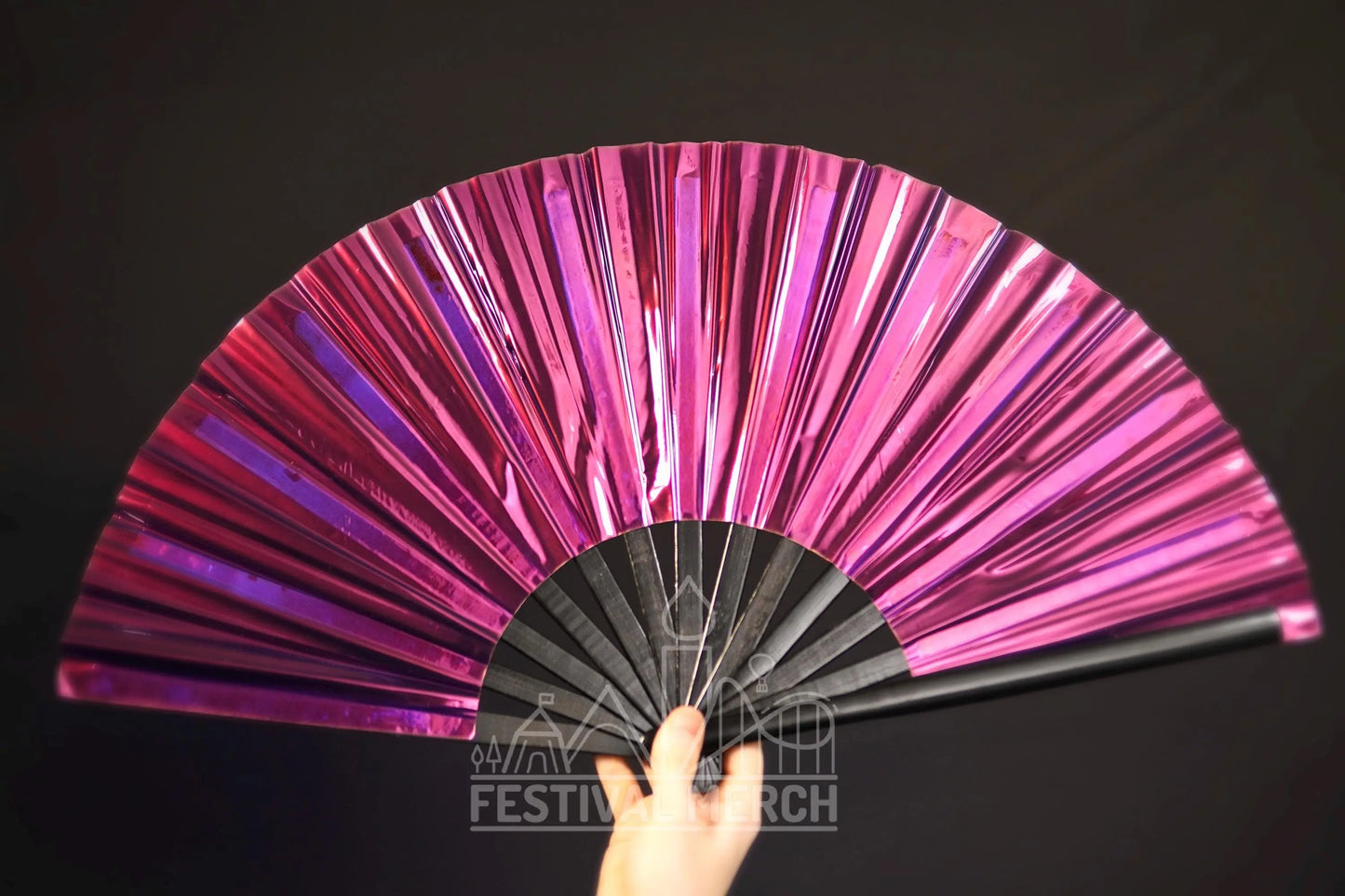 Iridescent Hand Fan XL Bamboo Festival Merch Vinyl Shimmer Clack Fan EDM Rave accessories Pride Festival Holographic Ibiza Holiday