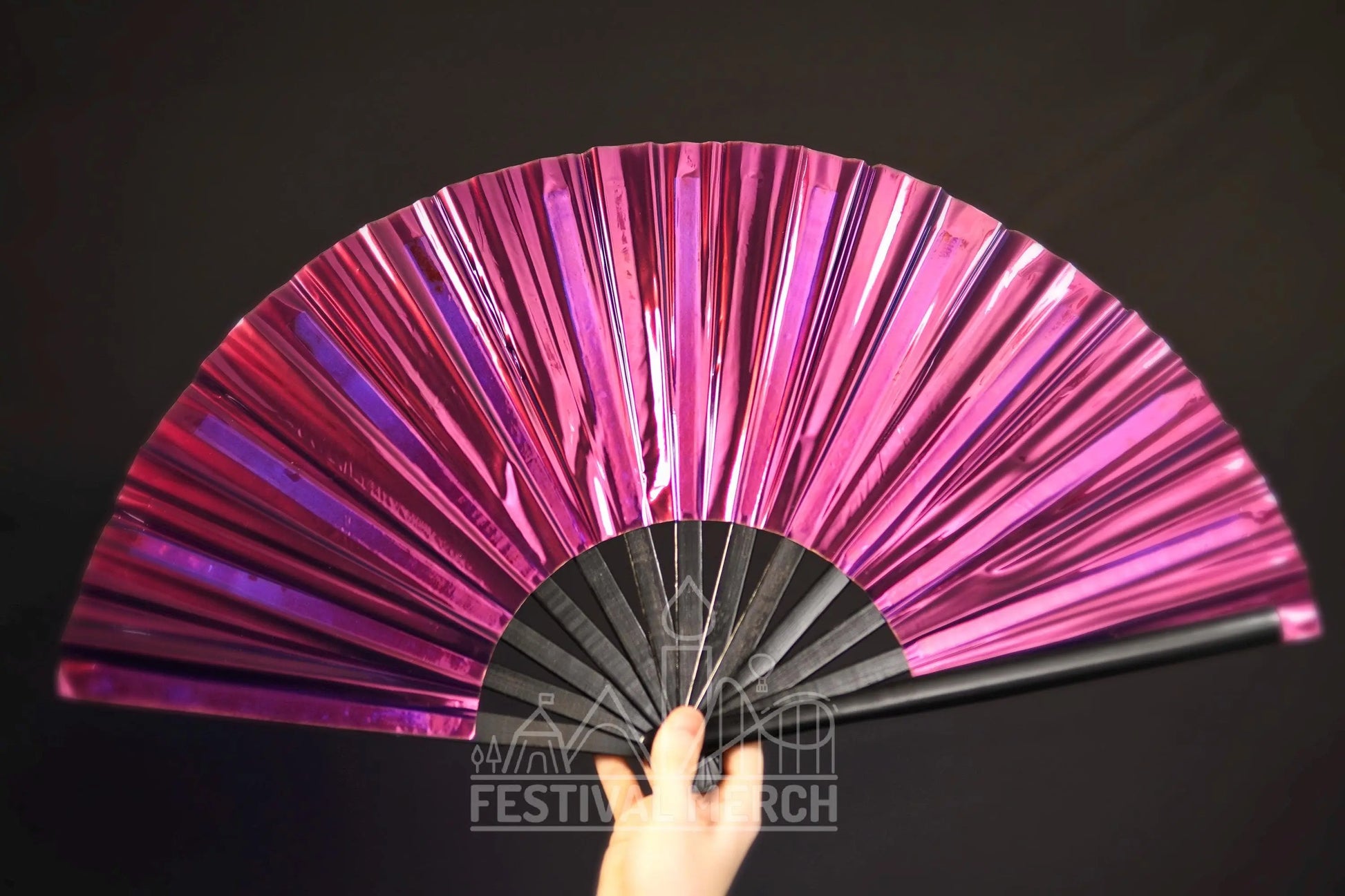 Iridescent Hand Fan XL Bamboo Festival Merch Vinyl Shimmer Clack Fan EDM Rave accessories Pride Festival Holographic Ibiza Holiday