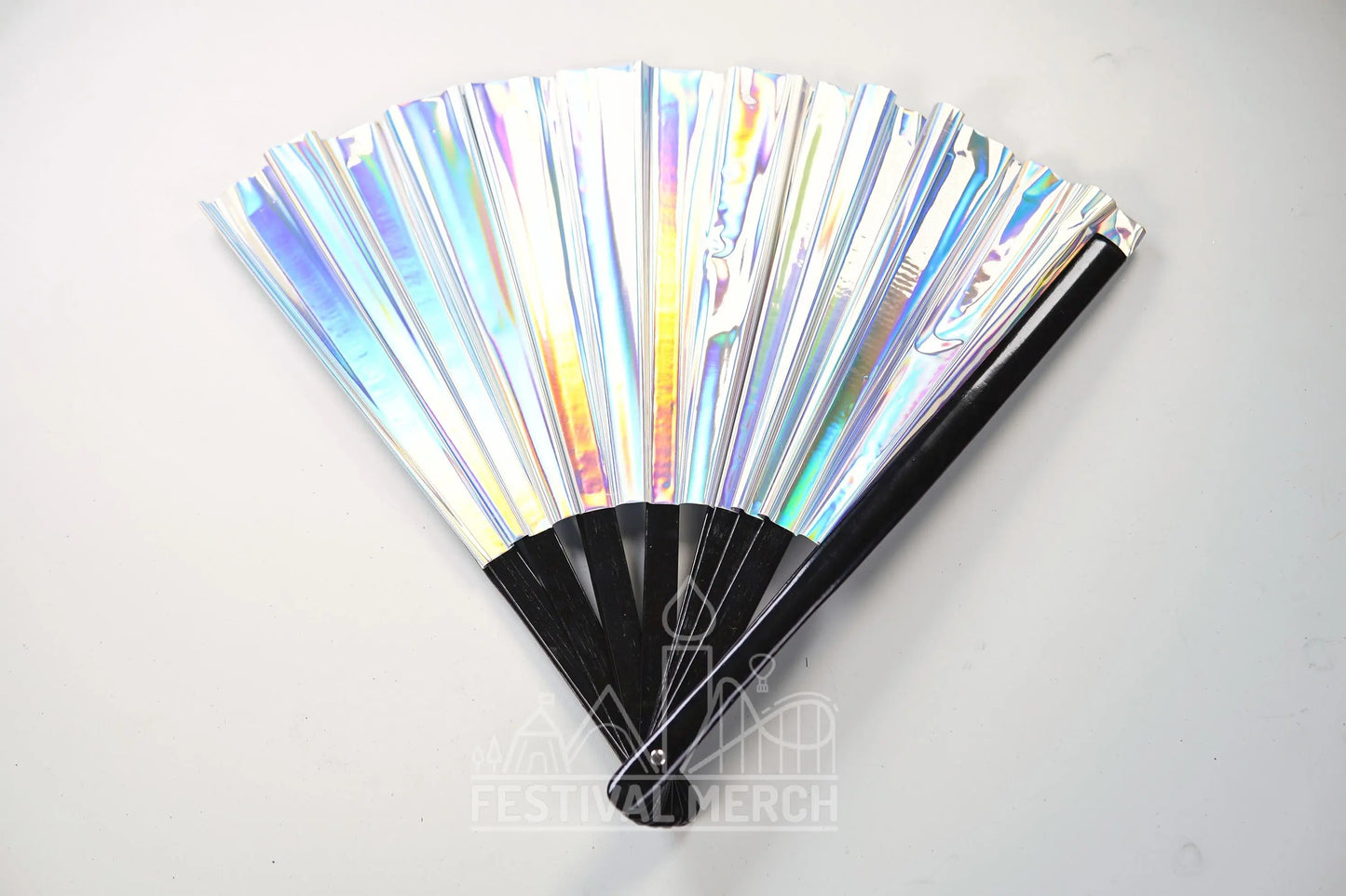 Iridescent Hand Fan XL Bamboo Festival Merch Vinyl Shimmer Clack Fan EDM Rave accessories Pride Festival Holographic Ibiza Holiday