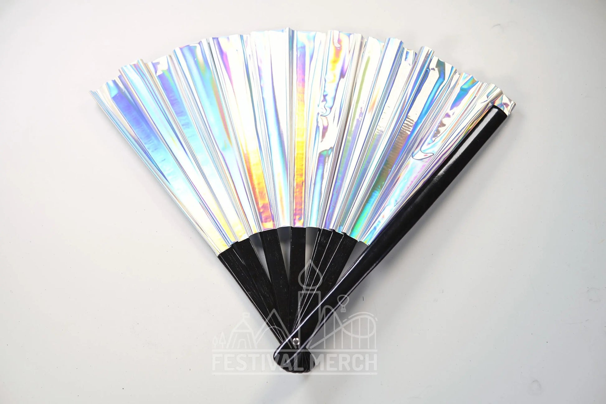 Iridescent Hand Fan XL Bamboo Festival Merch Vinyl Shimmer Clack Fan EDM Rave accessories Pride Festival Holographic Ibiza Holiday