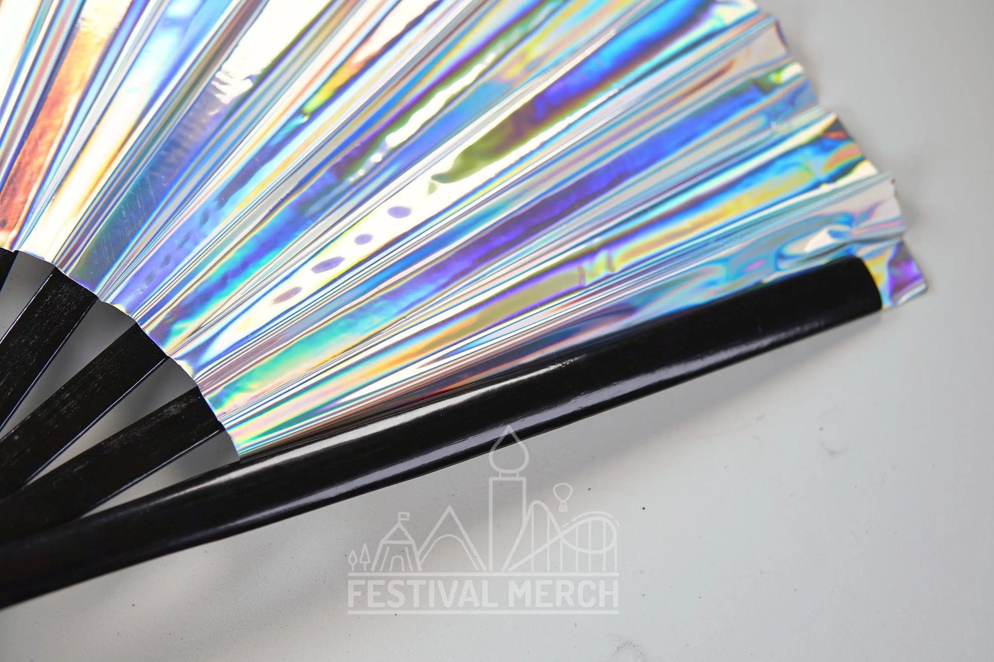 Iridescent Hand Fan XL Bamboo Festival Merch Vinyl Shimmer Clack Fan EDM Rave accessories Pride Festival Holographic Ibiza Holiday