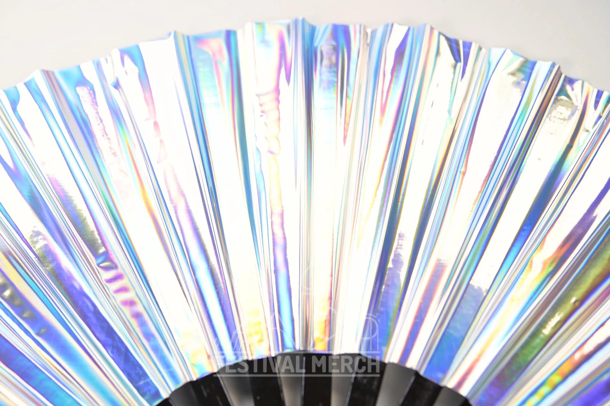 Iridescent Hand Fan XL Bamboo Festival Merch Vinyl Shimmer Clack Fan EDM Rave accessories Pride Festival Holographic Ibiza Holiday