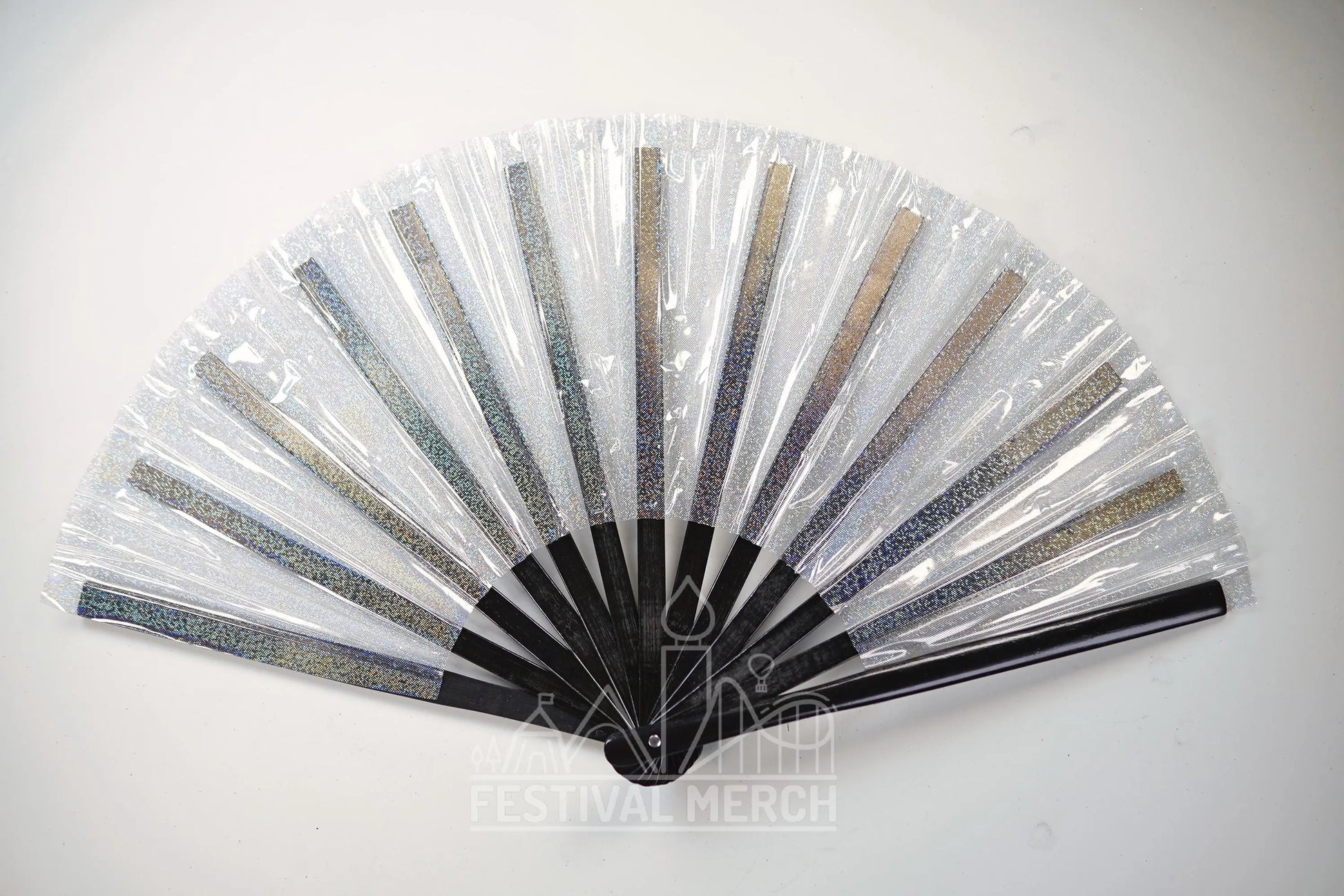 Iridescent Hand Fan XL Bamboo Festival Merch Vinyl Shimmer Clack Fan EDM Rave accessories Pride Festival Holographic Ibiza Holiday