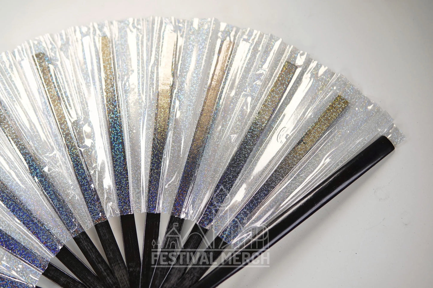 Iridescent Hand Fan XL Bamboo Festival Merch Vinyl Shimmer Clack Fan EDM Rave accessories Pride Festival Holographic Ibiza Holiday