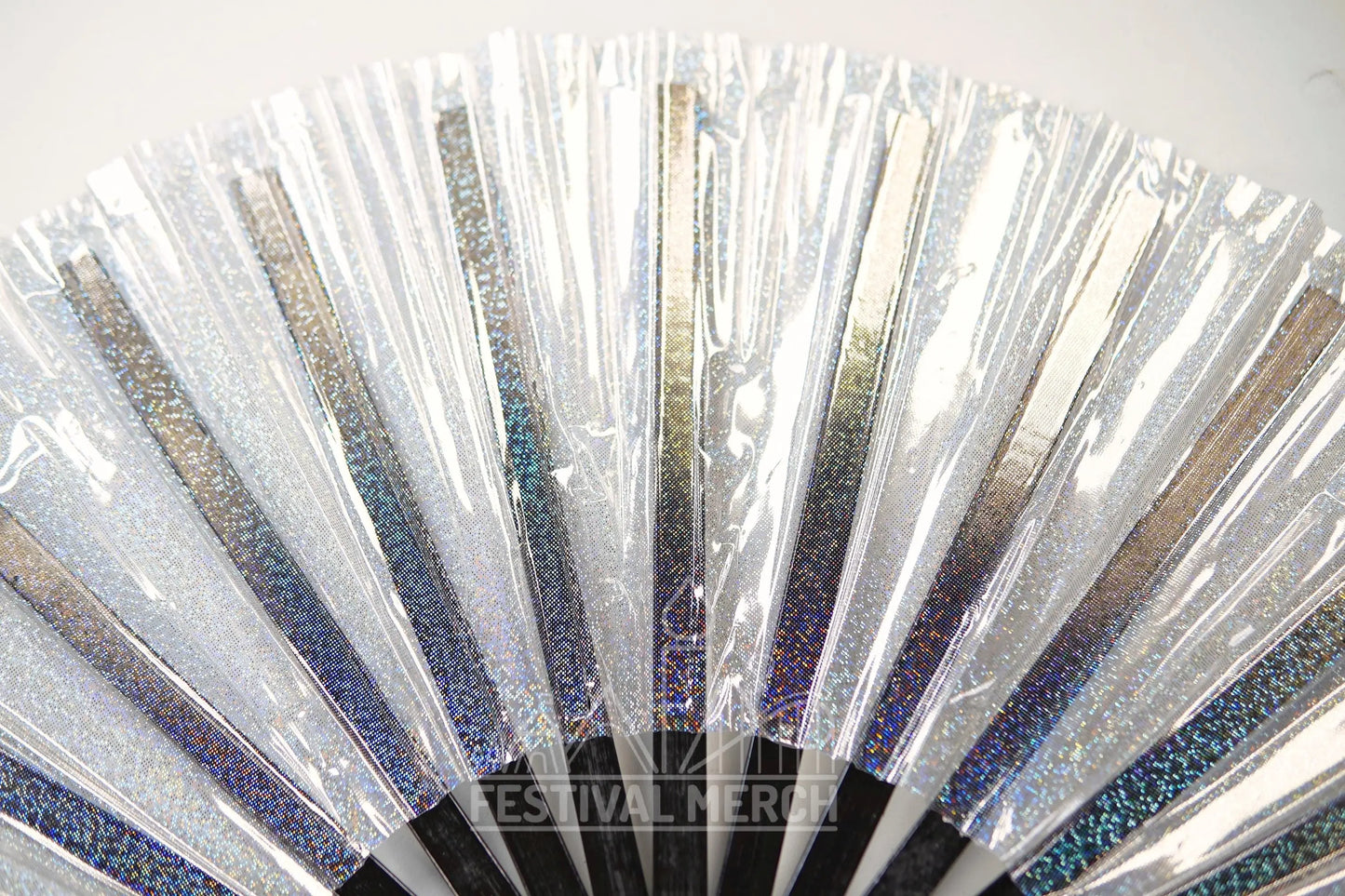 Iridescent Hand Fan XL Bamboo Festival Merch Vinyl Shimmer Clack Fan EDM Rave accessories Pride Festival Holographic Ibiza Holiday