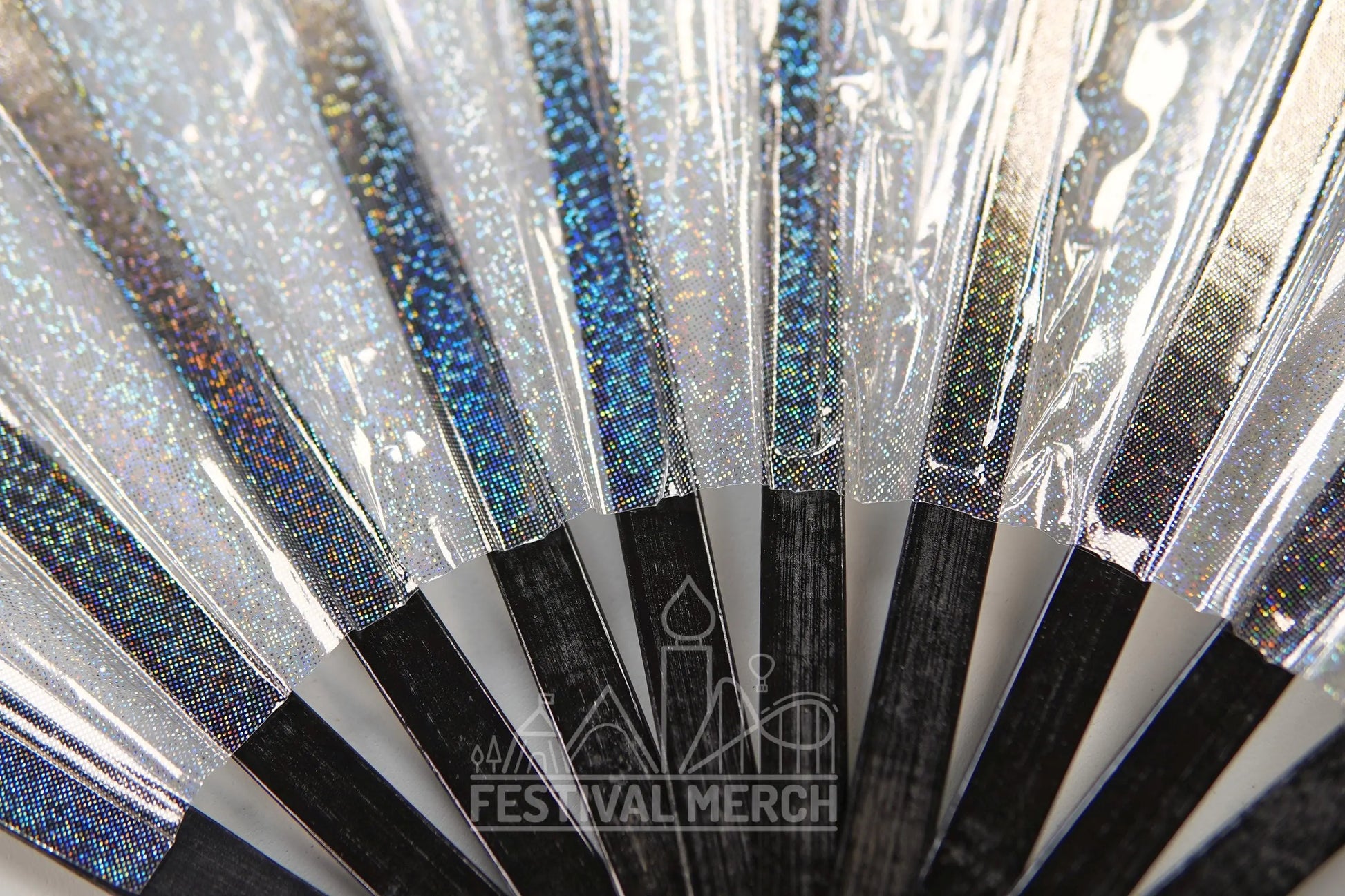 Iridescent Hand Fan XL Bamboo Festival Merch Vinyl Shimmer Clack Fan EDM Rave accessories Pride Festival Holographic Ibiza Holiday
