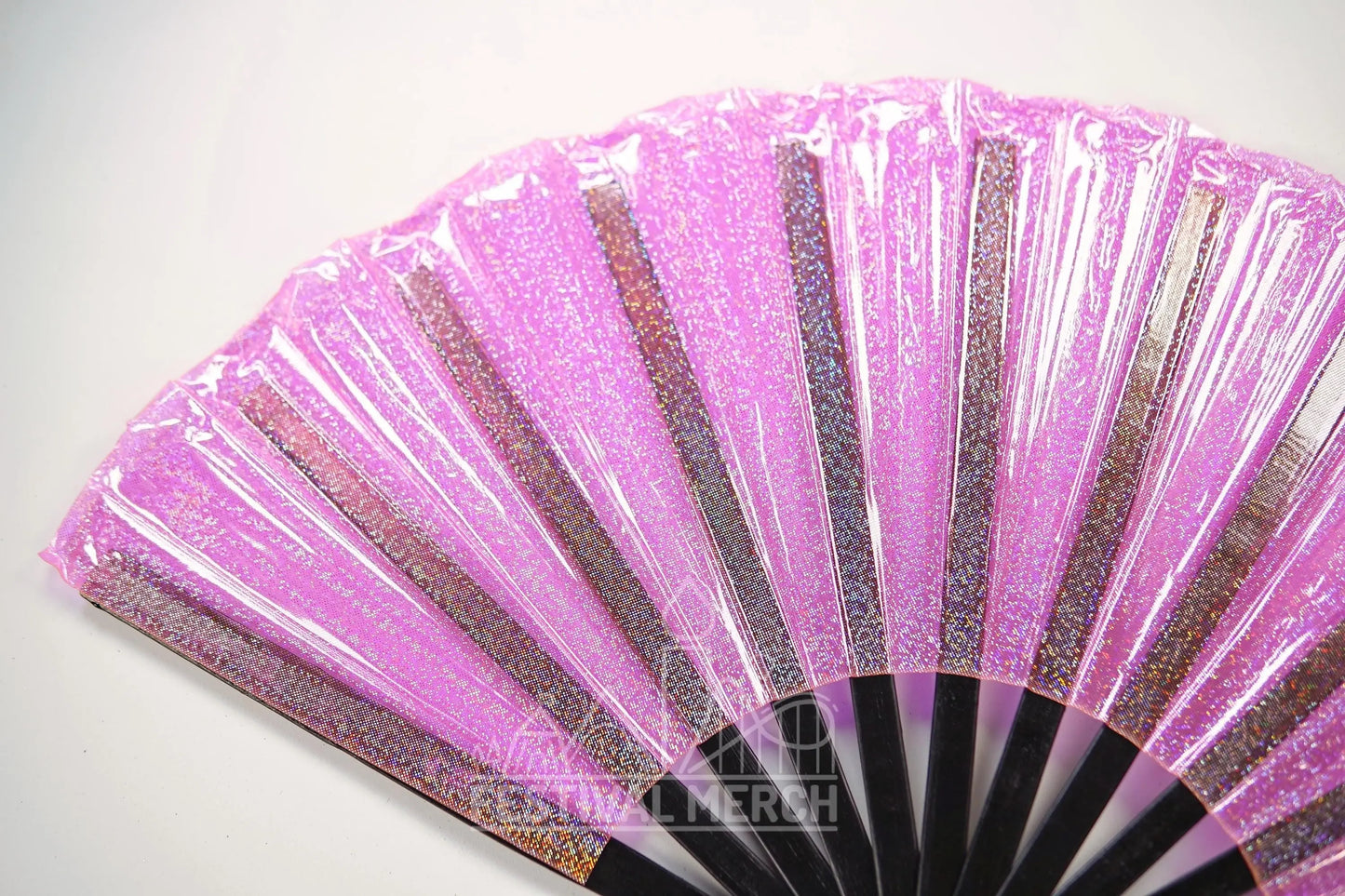 Iridescent Hand Fan XL Bamboo Festival Merch Vinyl Shimmer Clack Fan EDM Rave accessories Pride Festival Holographic Ibiza Holiday
