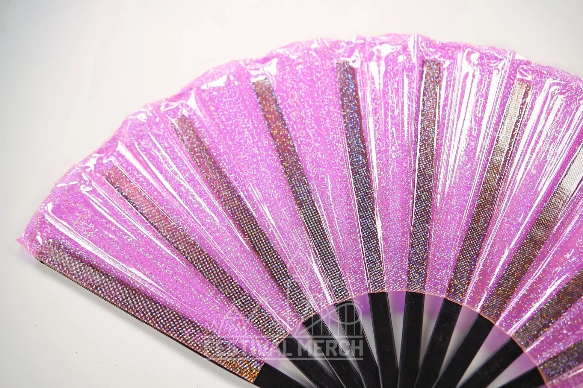 Iridescent Hand Fan XL Bamboo Festival Merch Vinyl Shimmer Clack Fan EDM Rave accessories Pride Festival Holographic Ibiza Holiday