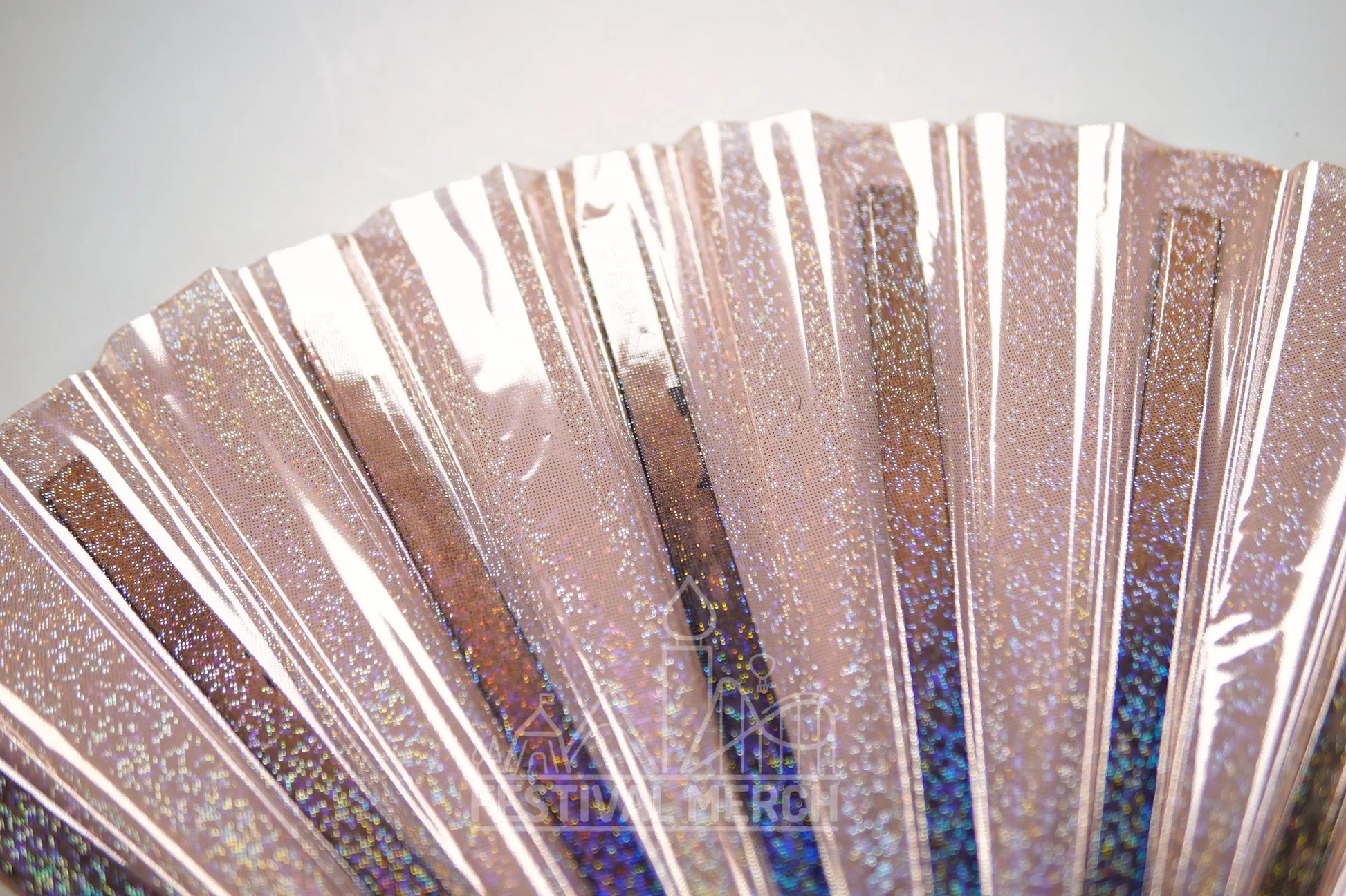 Iridescent Hand Fan XL Bamboo Festival Merch Vinyl Shimmer Clack Fan EDM Rave accessories Pride Festival Holographic Ibiza Holiday